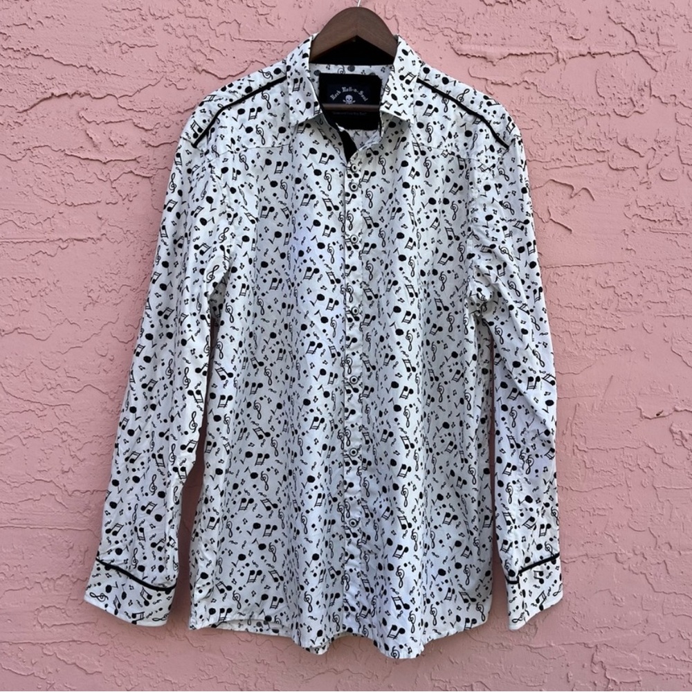 NEW Rock Roll n Soul Button Up Shirt All Over Print Music Notes Cotton NWT